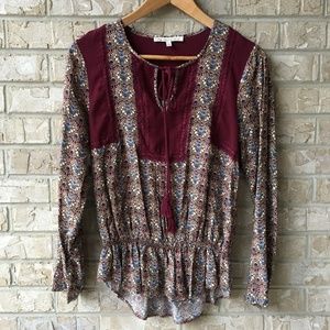 Daniel Rainn Maroon BOHO Hippie Tassels Top S